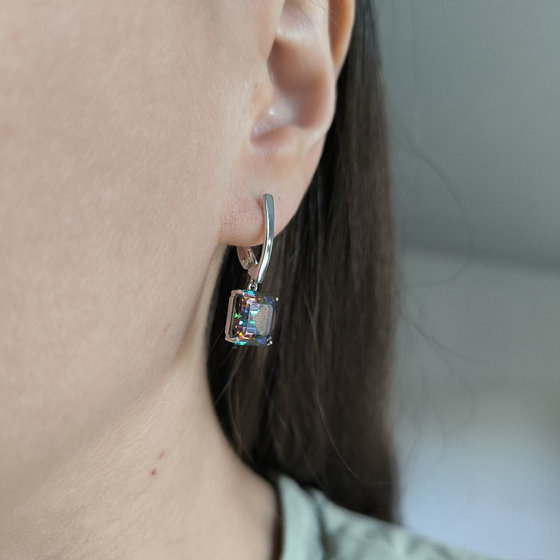 Серебряные серьги с мистик топазом 17.12ct