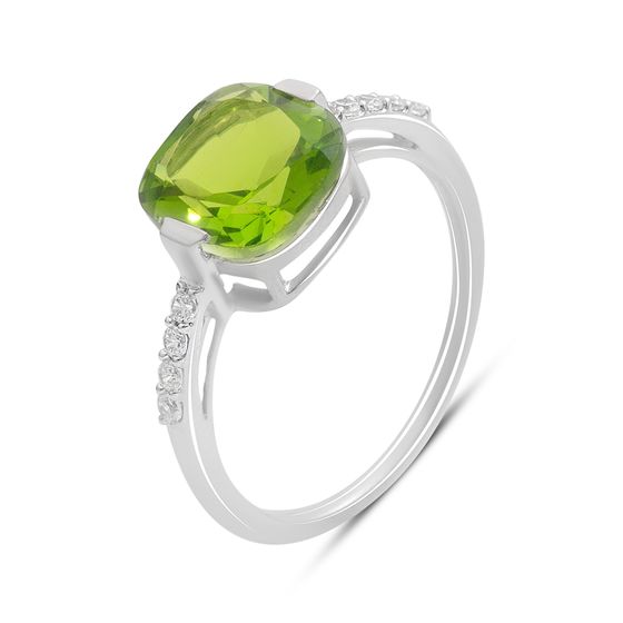 Серебряное кольцо с хризолітом, фианитами