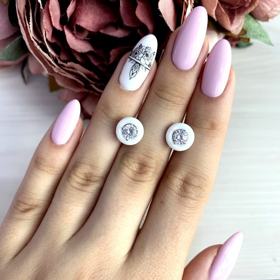 Серебряные серьги с керамикой, фианитами