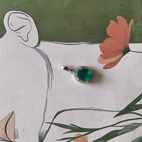 Серебряная подвеска с агатом 1.266ct, фианитами