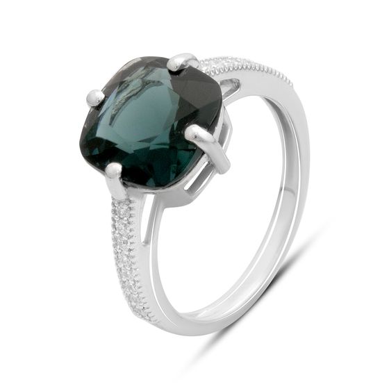 Серебряное кольцо с топазом Лондон Блю 3.657ct, фианитами