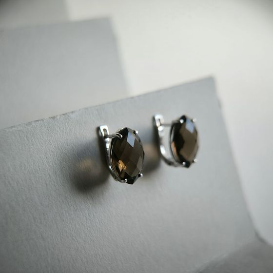 Серебряные серьги с раухтопазом (дымчатым кварцем) 9.628ct