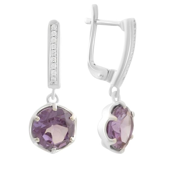 Серебряные серьги с александритом 6.837ct, фианитами