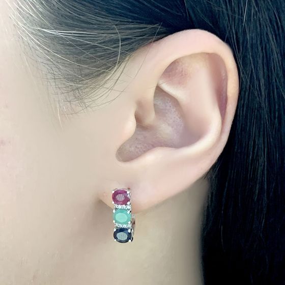Серебряные серьги с изумрудом 2.006ct, рубином, сапфиром