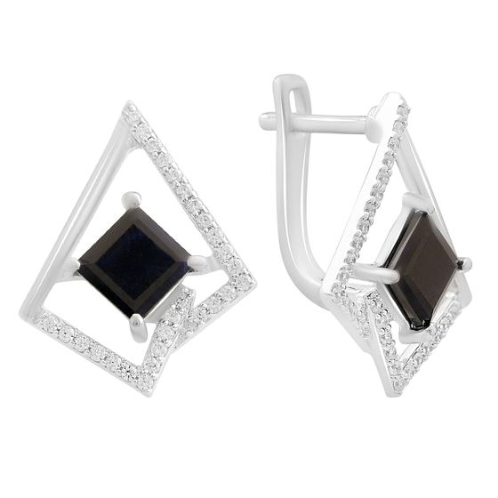 Серебряные серьги с сапфиром 3.344ct, фианитами