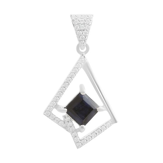 Серебряная подвеска с сапфиром 1.859ct, фианитами