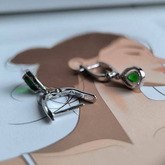 Серебряные серьги с изумрудом nano 1.202ct