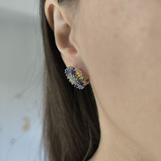 Серебряные серьги с аметистом 5.812ct, цитрином, хризолітом, топазом