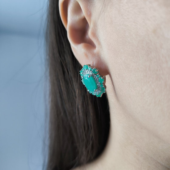 Серебряные серьги с изумрудом 11.133ct