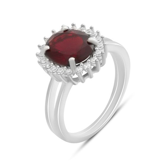 Серебряное кольцо с гранатом nano, фианитами