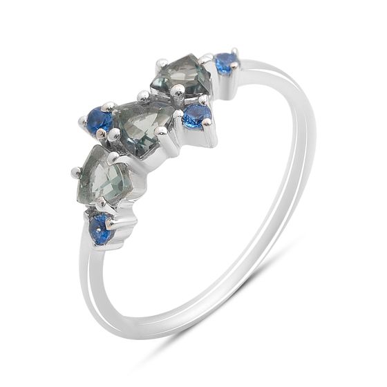 Серебряное кольцо с топазом Лондон Блю 0.763ct, танзанитом nano