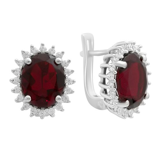 Серебряные серьги с гранатом nano, фианитами