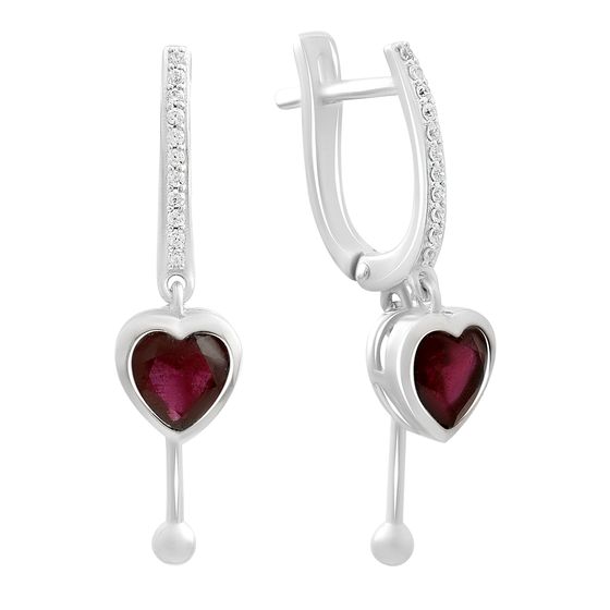 Серебряные серьги с рубином 2.4ct, фианитами