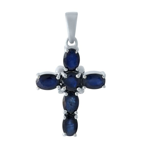 Серебряный крестик с сапфиром 3.593ct