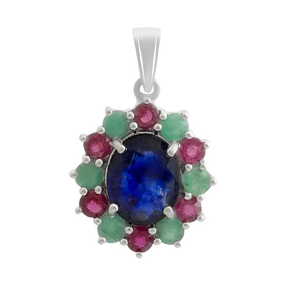Серебряная подвеска с сапфиром 5.58ct, рубином, изумрудом