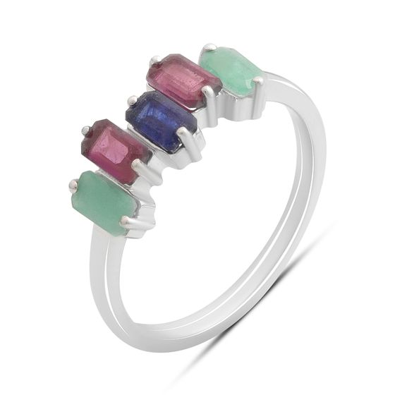 Серебряное кольцо с сапфиром 1.792ct, рубином, изумрудом