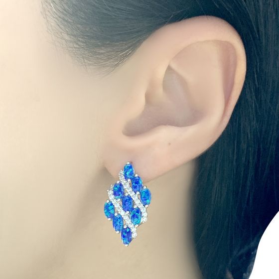 Серебряные серьги с опалом 2.566ct, фианитами