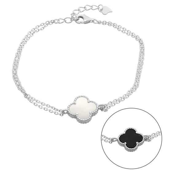Серебряный браслет с ониксом, перламутром