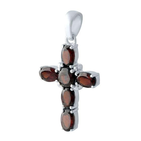 Серебряный крестик с гранатом