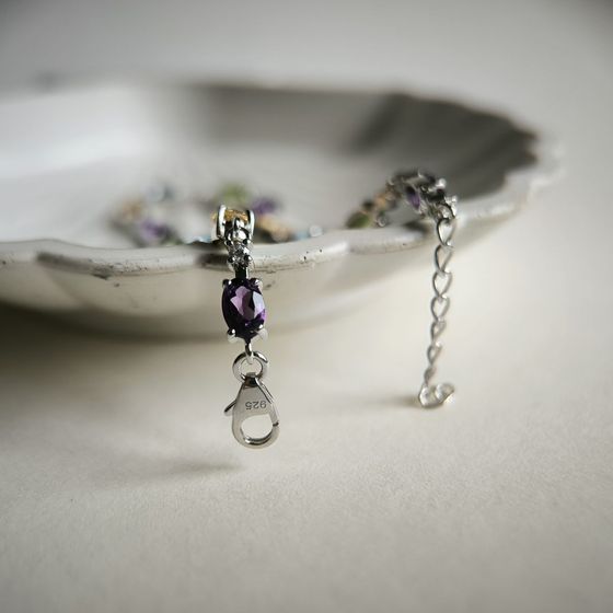 Серебряный браслет с аметистом 6.392ct, цитрином, хризолітом, топазом, фианитами