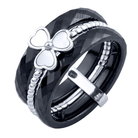 Серебряное кольцо с керамикой, перламутром