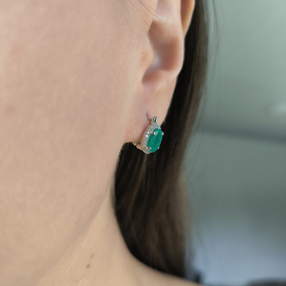Серебряные серьги с агатом 2.745ct, фианитами