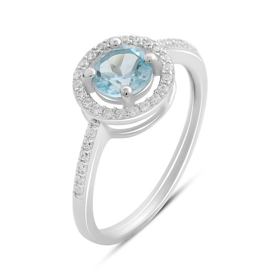 Серебряное кольцо с топазом 1.38ct, фианитами