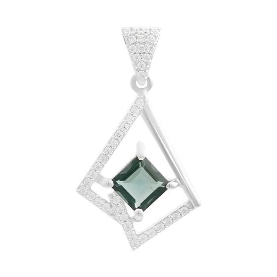 Серебряная подвеска с топазом Лондон Блю 1.339ct, фианитами