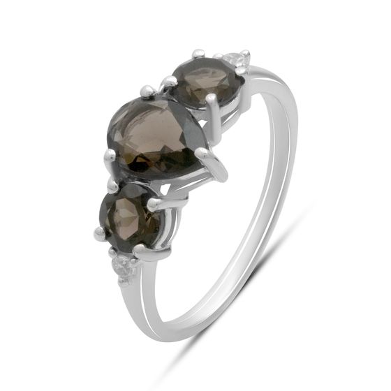 Серебряное кольцо с раухтопазом (дымчатым кварцем) 1.949ct, фианитами