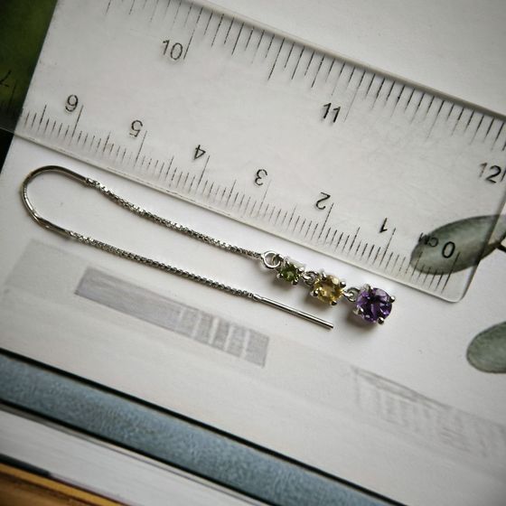 Серебряные серьги с аметистом 1.783ct, цитрином, хризолітом