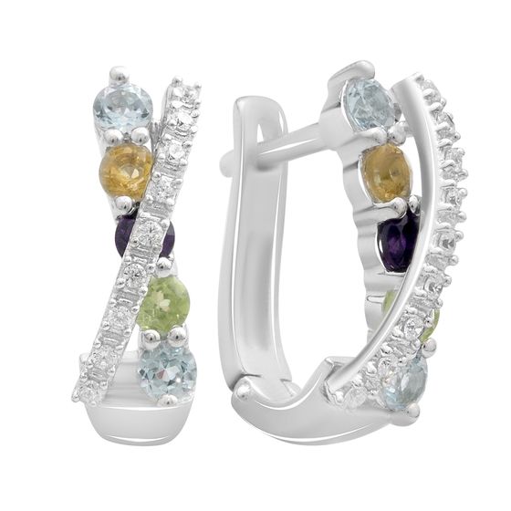 Серебряные серьги с аметистом 1.553ct, цитрином, хризолітом, топазом
