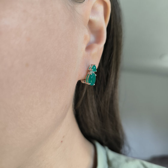 Серебряные серьги с агатом 2.737ct, фианитами