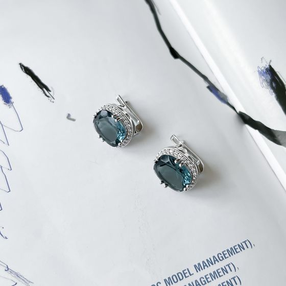 Серебряные серьги с топазом Лондон Блю 9.265ct