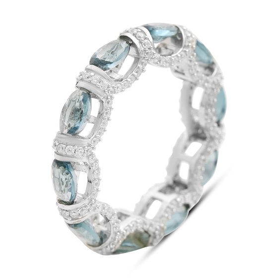 Серебряное кольцо с топазом Лондон Блю 4.845ct, фианитами