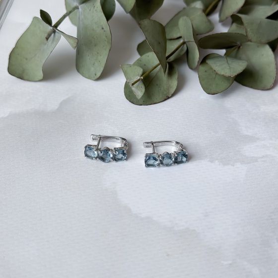 Серебряные серьги с топазом Лондон Блю 2.957ct