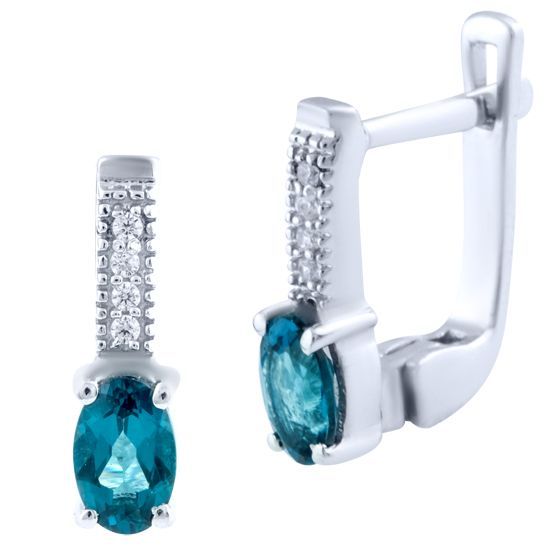 Серебряные серьги с топазом Лондон Блю 0.688ct, фианитами