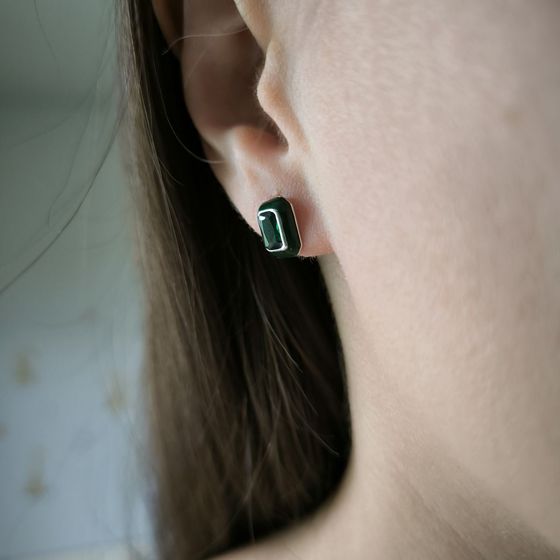 Серебряные серьги с фианитами, емаллю Серебряные серьги с фианитами, емаллю