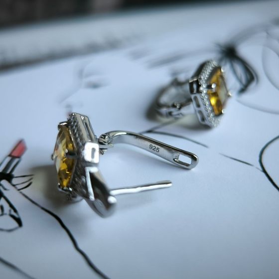 Серебряные серьги с цитрином nano