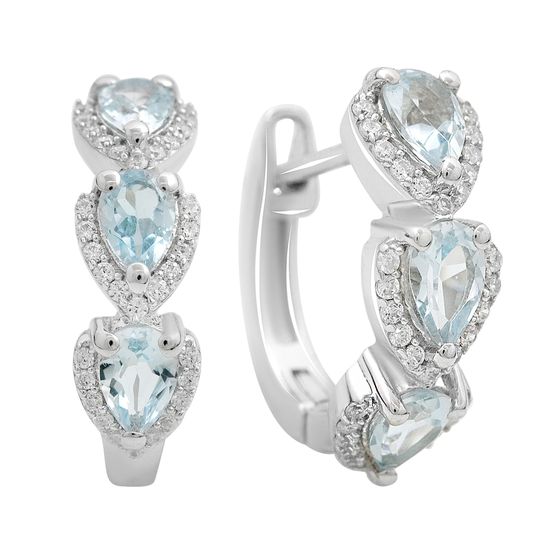 Серебряные серьги с топазом 3.189ct, фианитами