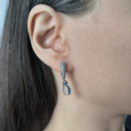 Серебряные серьги с топазом 9.364ct, фианитами