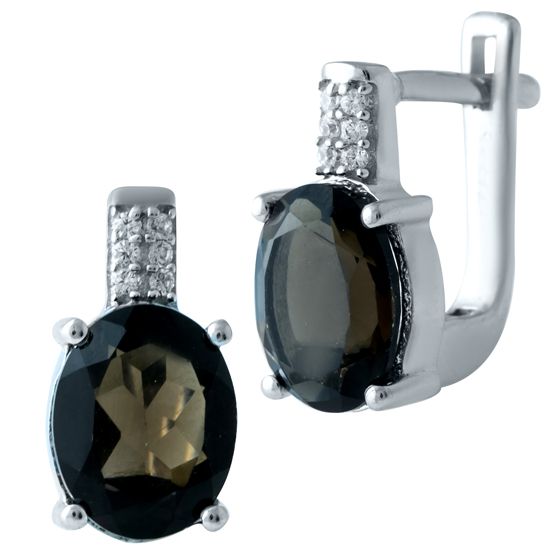 Серебряные серьги с раухтопазом (дымчатым кварцем) 4.407ct