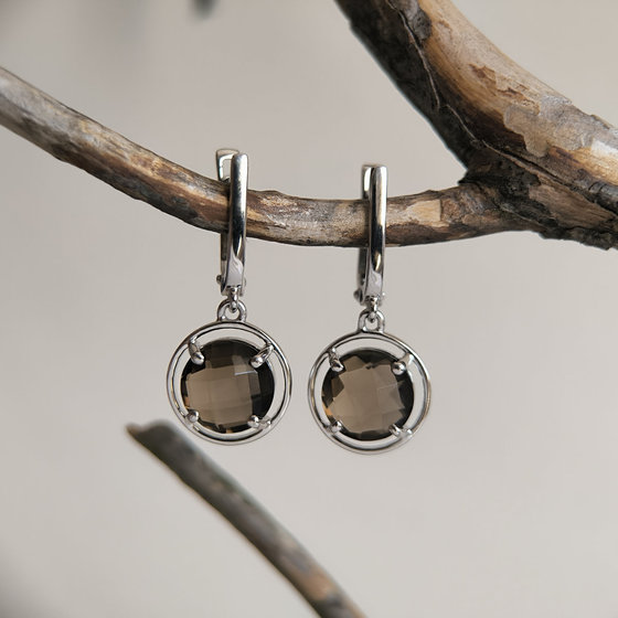 Серебряные серьги с раухтопазом (дымчатым кварцем) 6.525ct
