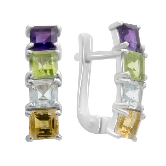 Серебряные серьги с аметистом 3.007ct, цитрином, хризолітом