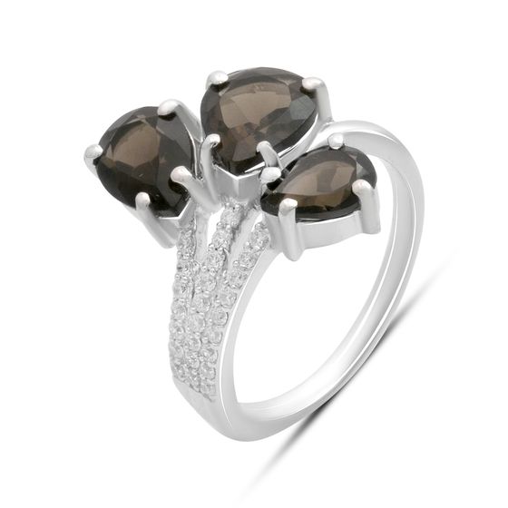 Серебряное кольцо с раухтопазом (дымчатым кварцем) 3.192ct, фианитами