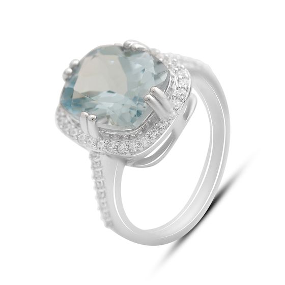 Серебряное кольцо с топазом 6.89ct, фианитами