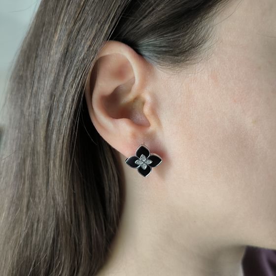 Серебряные серьги с ониксом, фианитами