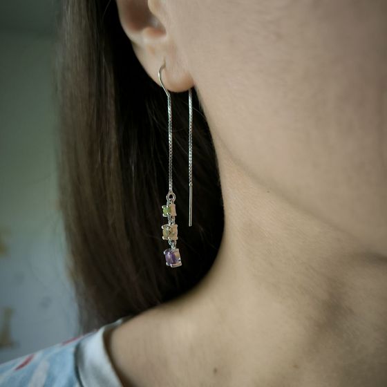 Серебряные серьги с аметистом 1.783ct, цитрином, хризолітом