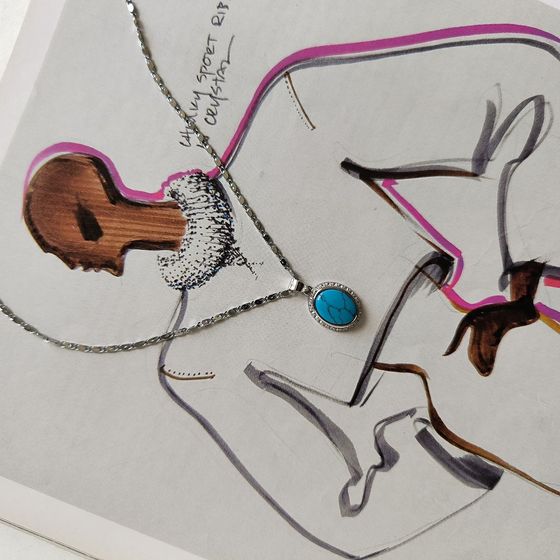 Серебряная подвеска с фианитами, бирюзой