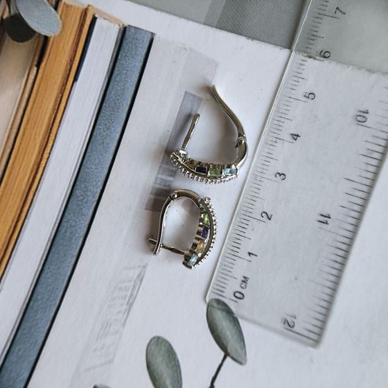 Серебряные серьги с аметистом 1.553ct, цитрином, хризолітом, топазом