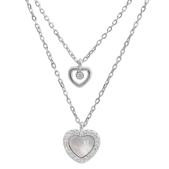 Серебряное колье с перламутром, фианитами